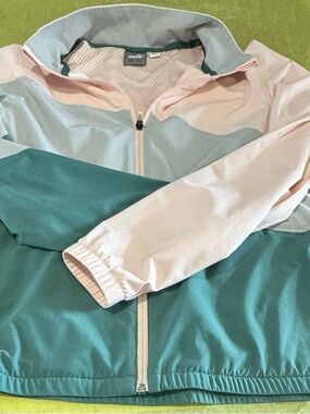Puma Women’s Track Jacket Small Colorblock Bleu Spruce/Cloud Rose  EUC